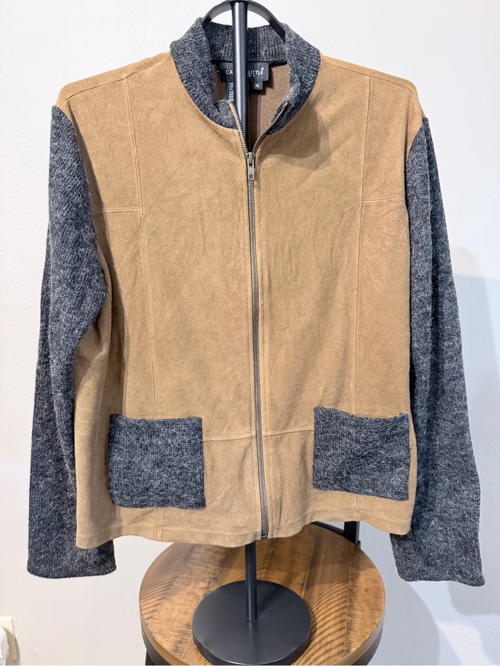 Vintage Carole Little Tan and Gray Colorblock Zip Jacket